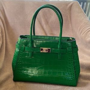 Kate Spade Green Croc Embossed Leather Lucia Satchel